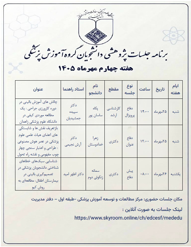 برنامه ریزی پژوهشی هفته چهارم گروه آموزش پزشکی 
